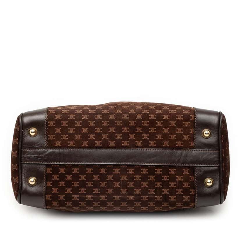Celine Macadam Suede Boston Bag Brown Leather Good condition - Inside View