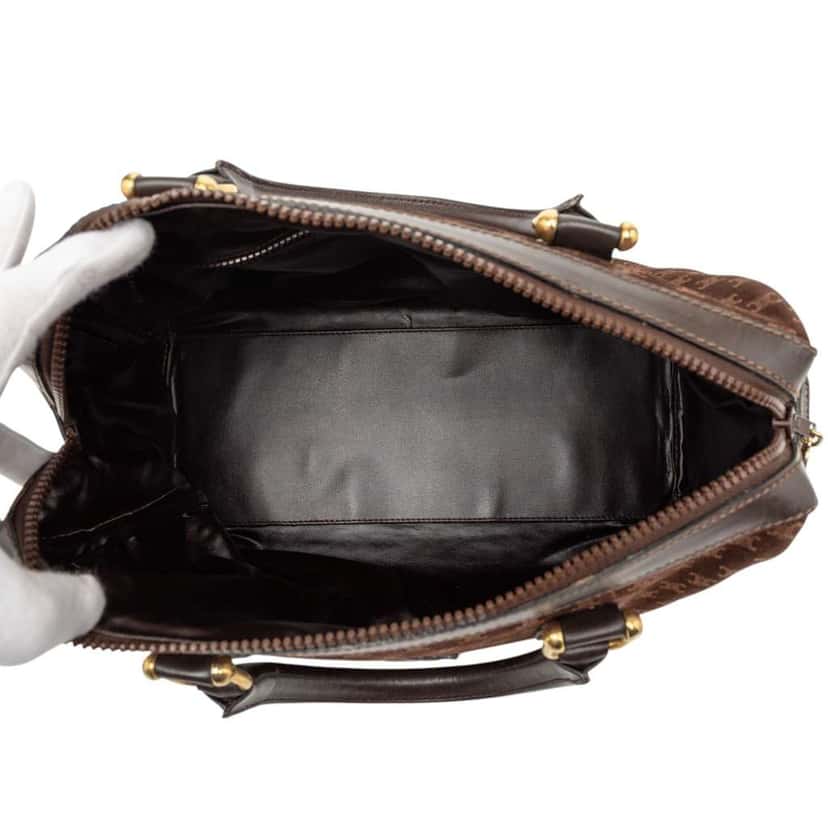 Celine Macadam Suede Boston Bag Brown Leather Good condition - Model View