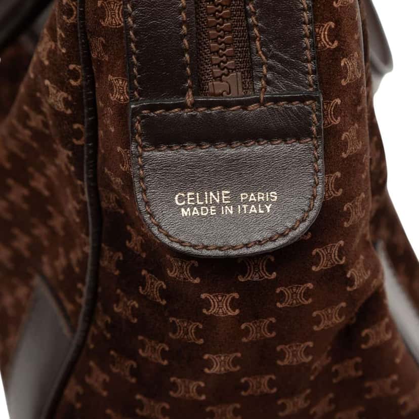Celine Macadam Suede Boston Bag Brown Leather Good condition - Box View