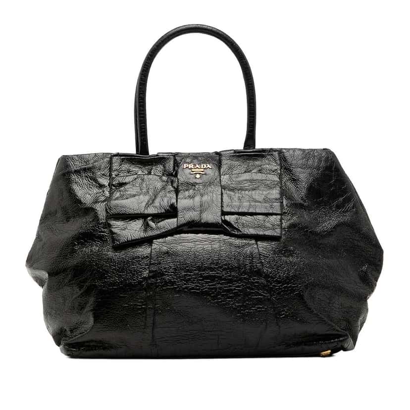 Prada Nappa Fiocco Bow Tote Black Leather Good condition - Front View