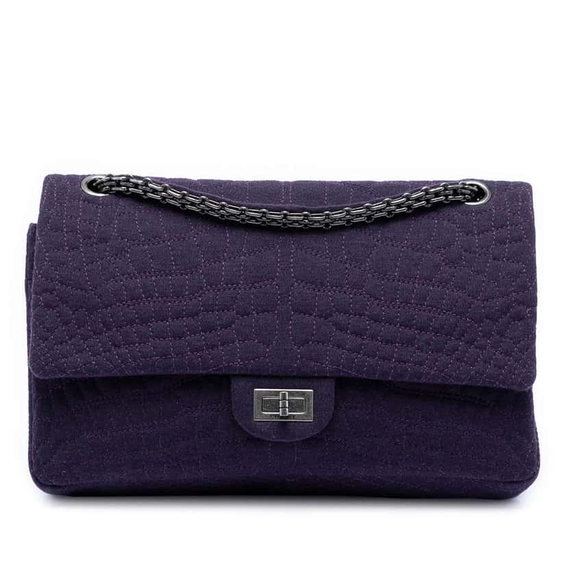 Chanel Quilted Jersey Coco Croc Reissue 2.55 Double Flap 226 Purple Cotton Good condition - Front View