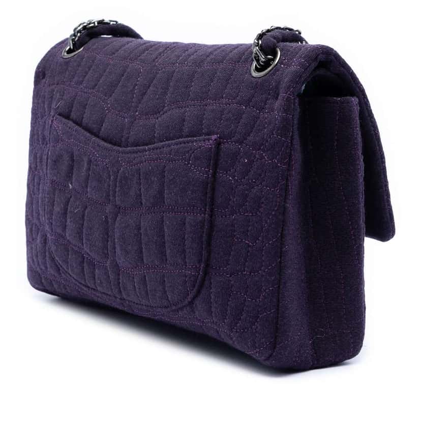 Chanel Quilted Jersey Coco Croc Reissue 2.55 Double Flap 226 Purple Cotton Good condition - Back View