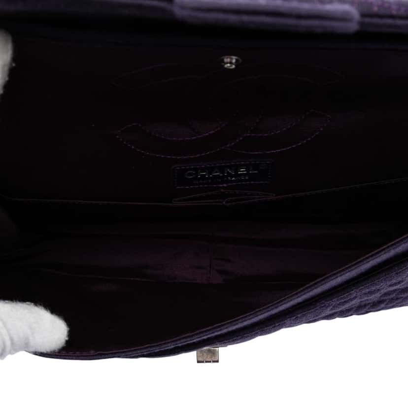 Chanel Quilted Jersey Coco Croc Reissue 2.55 Double Flap 226 Purple Cotton Good condition - Model View