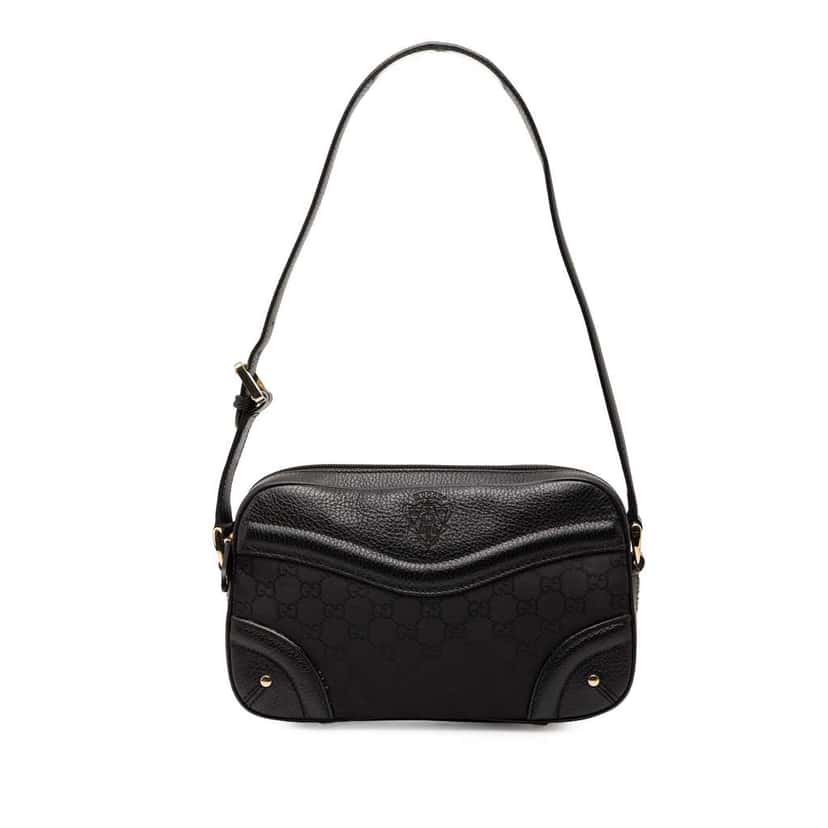 Gucci GG Nylon Crest Shoulder Bag Black Very good condition - Front View