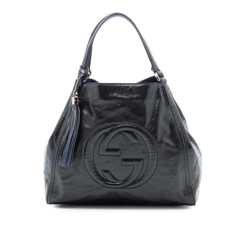 Gucci Medium Patent Soho Cellarius Tote Blue Leather Good condition - Front View