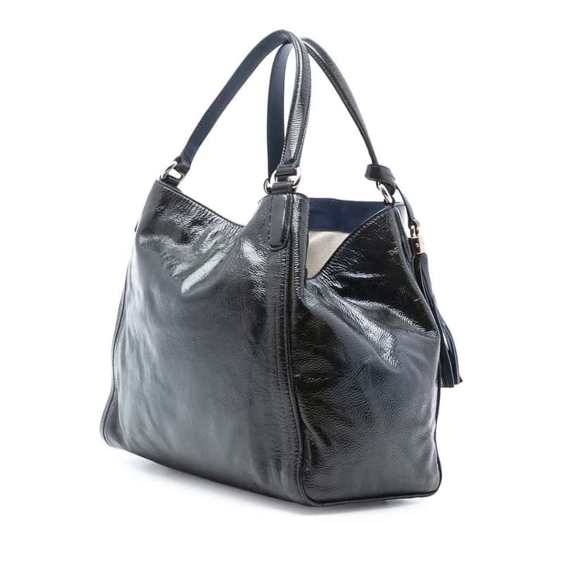 Gucci Medium Patent Soho Cellarius Tote Blue Leather Good condition - Back View