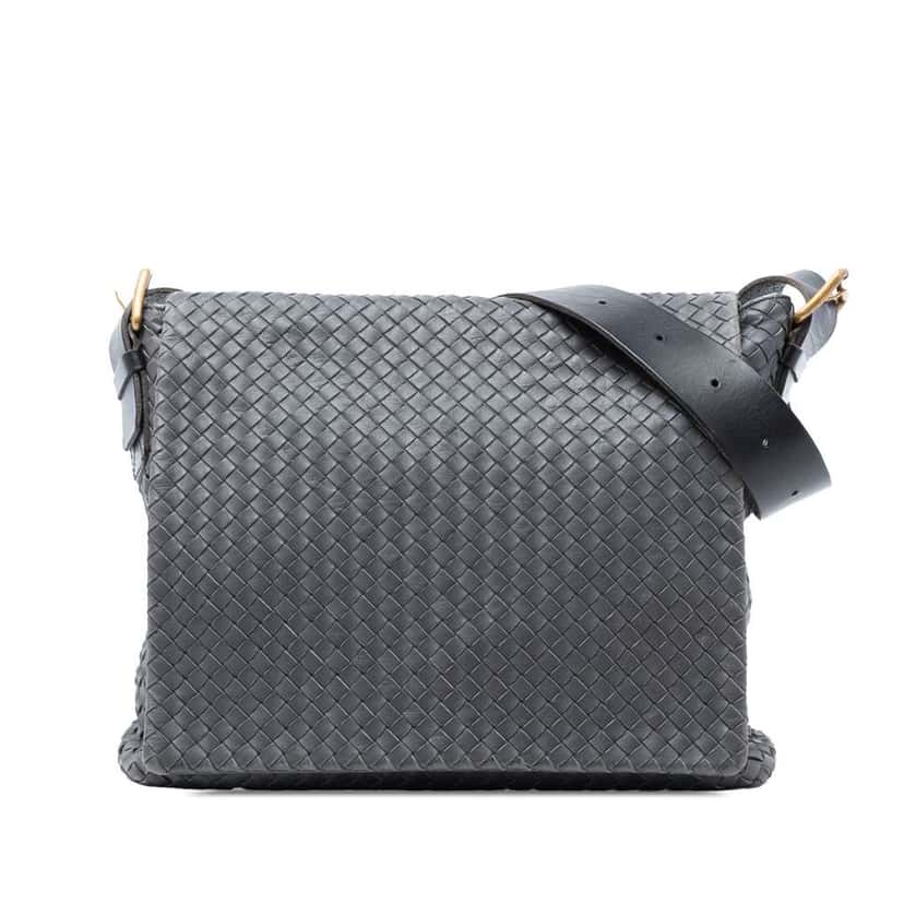 Bottega Veneta Nappa Intrecciato Flap Crossbody Grey Leather Very good condition - Front View
