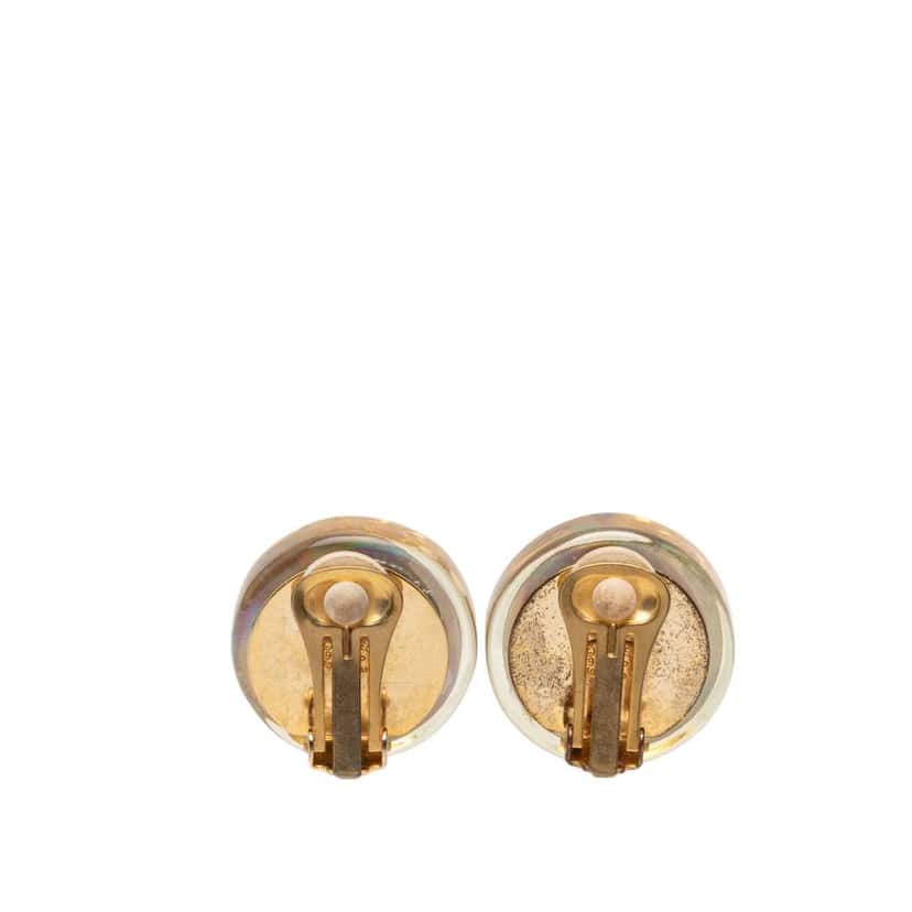 Chanel CC Gold Plated Resin Camellia Button Clip On Earrings White Very good condition - Back View