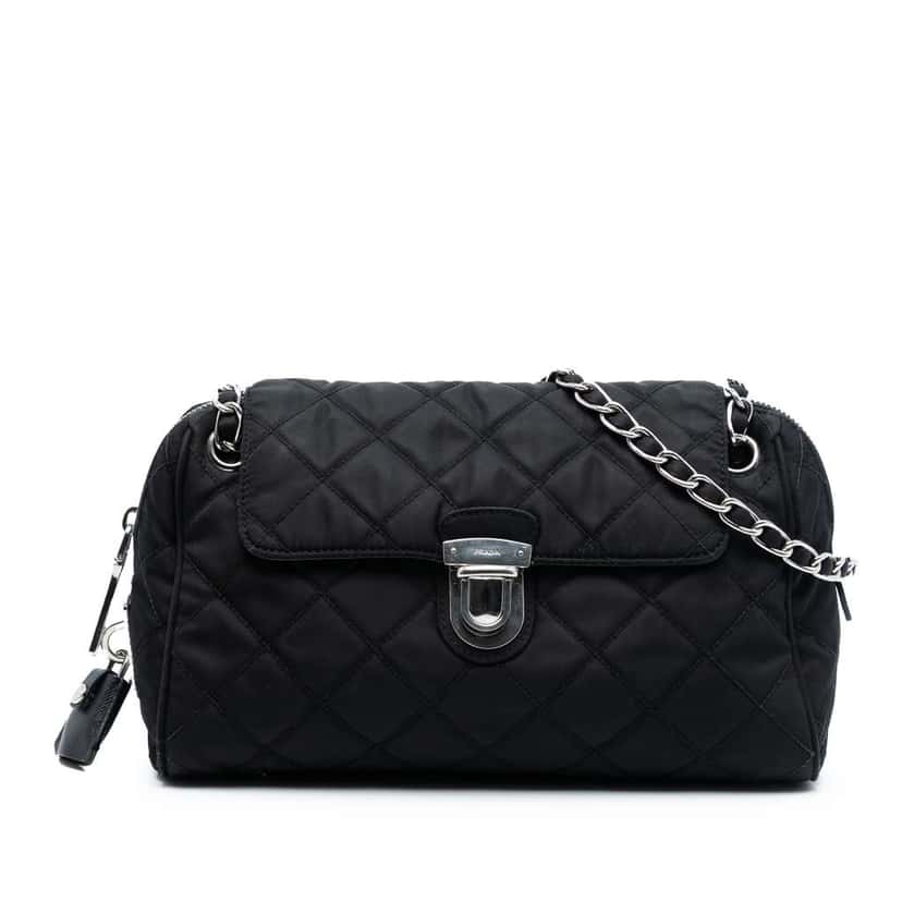 Prada Impuntu Tessuto Chain Crossbody Black Good condition - Front View