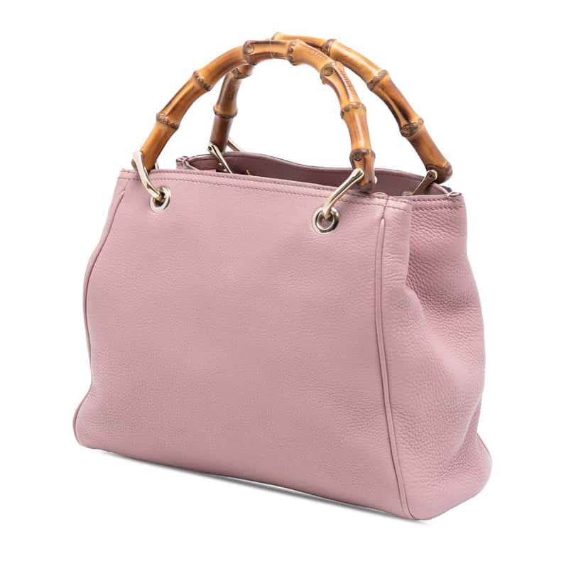 Gucci Small Calfskin Bamboo Shopper Satchel Pink Leather Very good condition - Back View