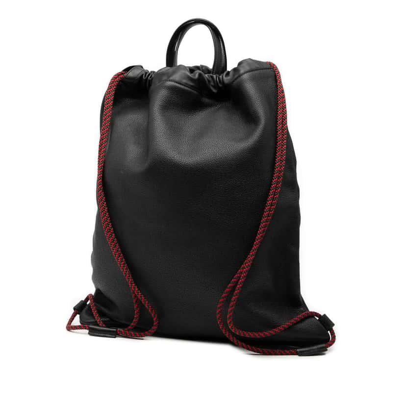 Gucci Leather Logo Drawstring Backpack Black Leather Good condition - Back View