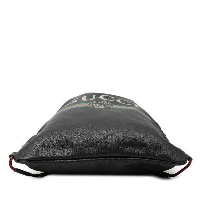 Gucci Leather Logo Drawstring Backpack Black Leather Good condition - Inside View