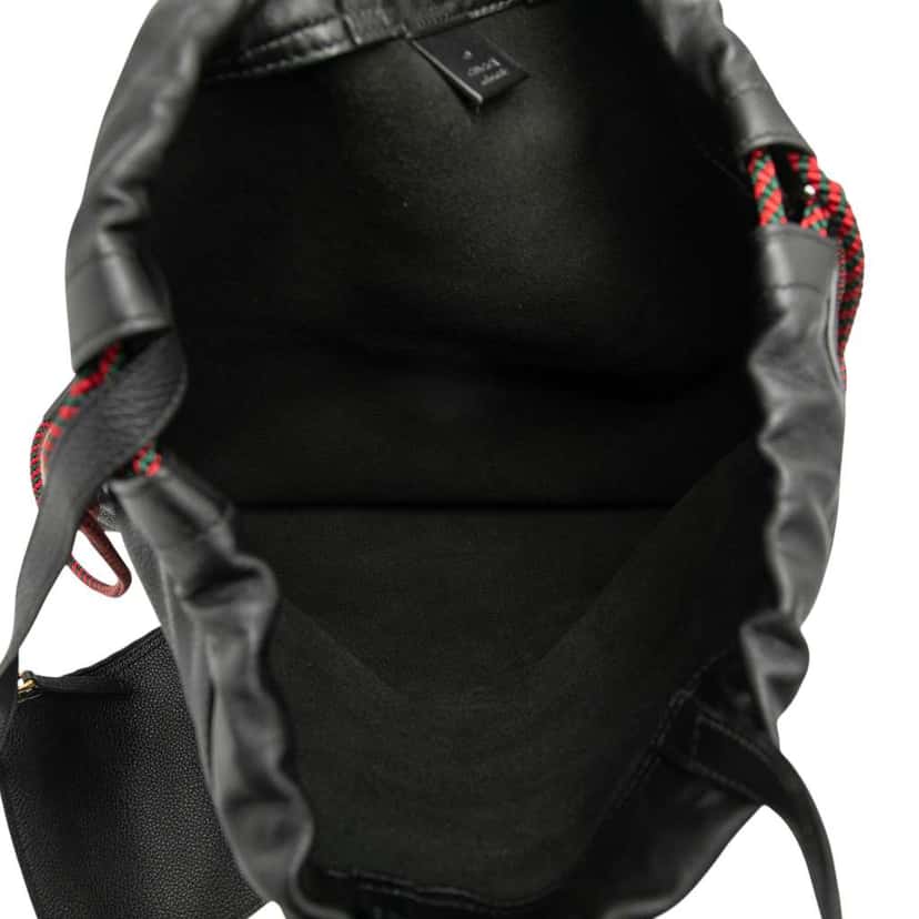 Gucci Leather Logo Drawstring Backpack Black Leather Good condition - Model View