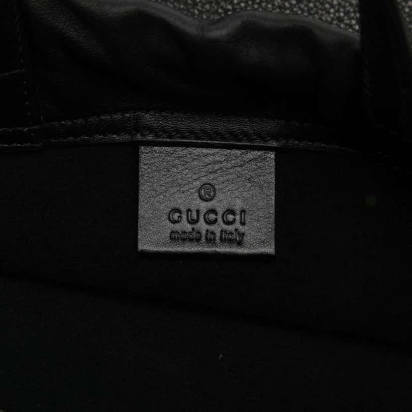 Gucci Leather Logo Drawstring Backpack Black Leather Good condition - Box View