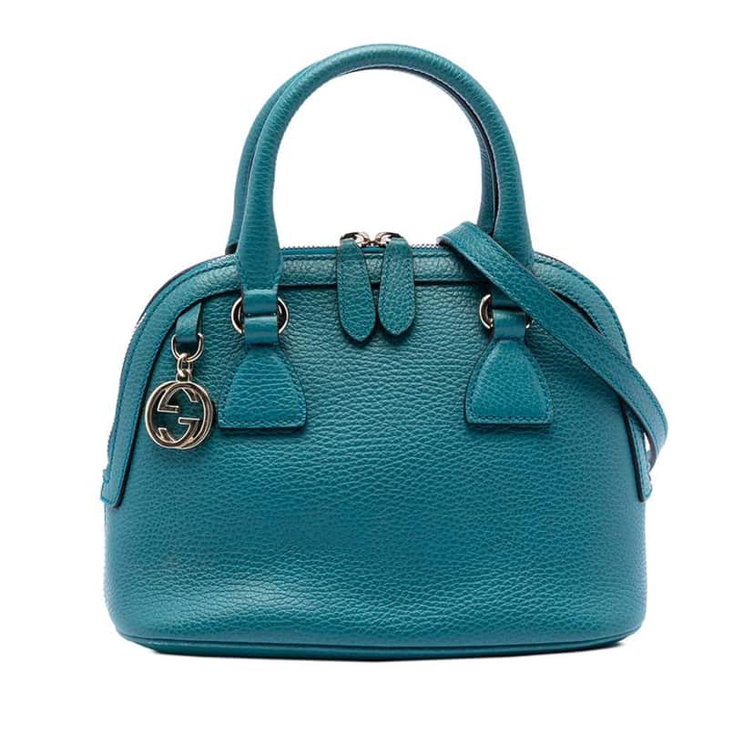 Gucci Small Dollar Calfskin GG Charm Dome Satchel Blue Leather Very good condition - Front View