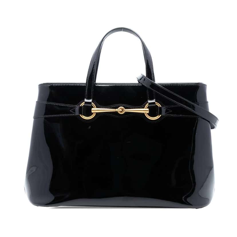 Gucci Patent Bright Bit Satchel Black Leather Good condition - Front View
