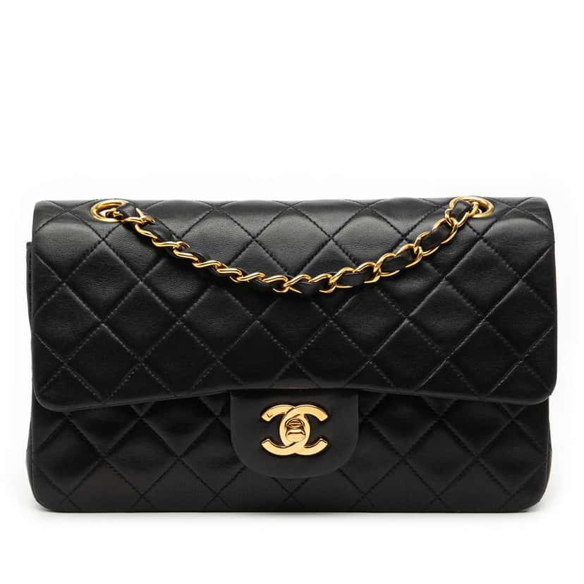 Chanel Small Classic Lambskin Double Flap Black Leather Good condition - Front View