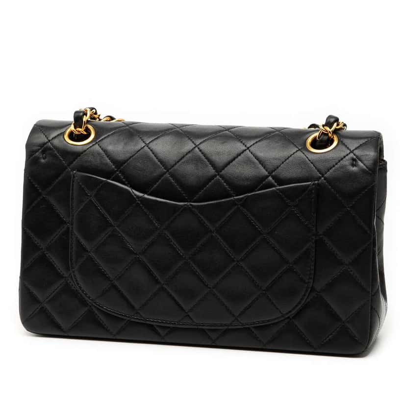Chanel Small Classic Lambskin Double Flap Black Leather Good condition - Back View