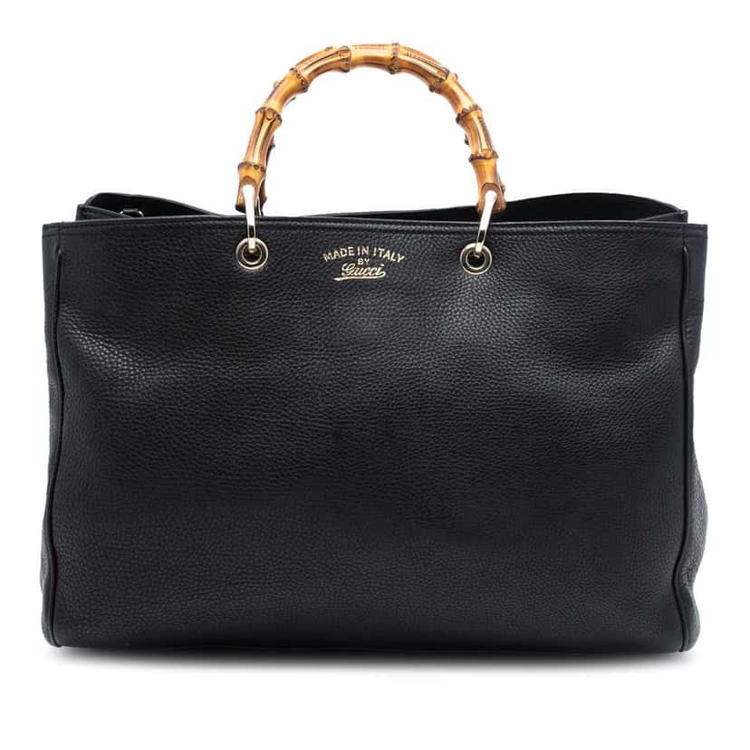 Gucci Large Calfskin Bamboo Shopper Satchel Black Leather Good condition - Front View