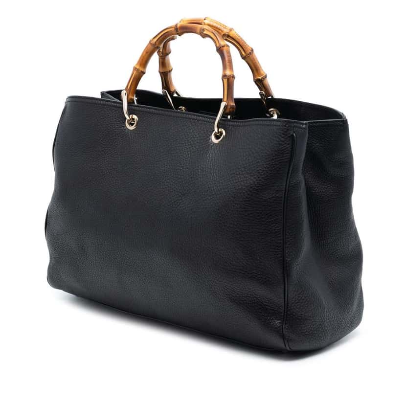 Gucci Large Calfskin Bamboo Shopper Satchel Black Leather Good condition - Back View