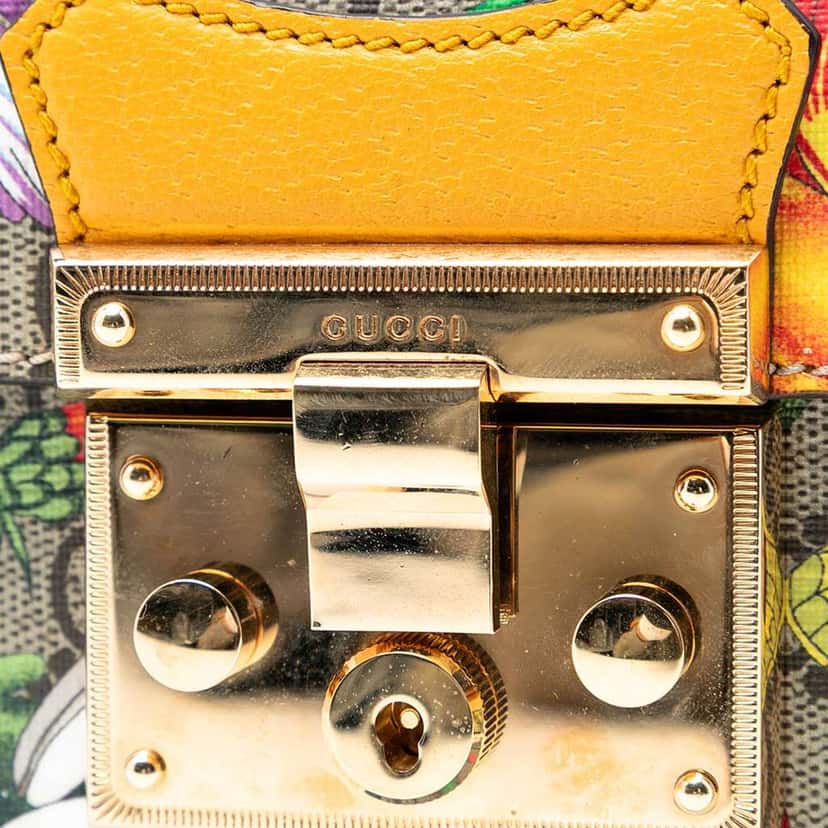 Gucci Small GG Supreme Flora Bamboo Padlock Satchel Brown Canvas Good condition - Box View