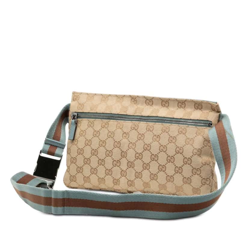 Gucci GG Canvas Web Double Pocket Belt Bag Brown Canvas Very good condition - Back View