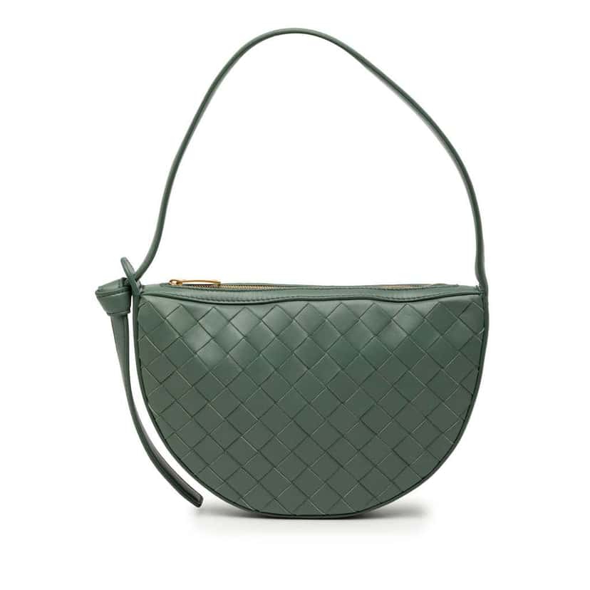 Bottega Veneta Mini Leather Intrecciato Sunrise Hobo Green Leather Good condition - Front View