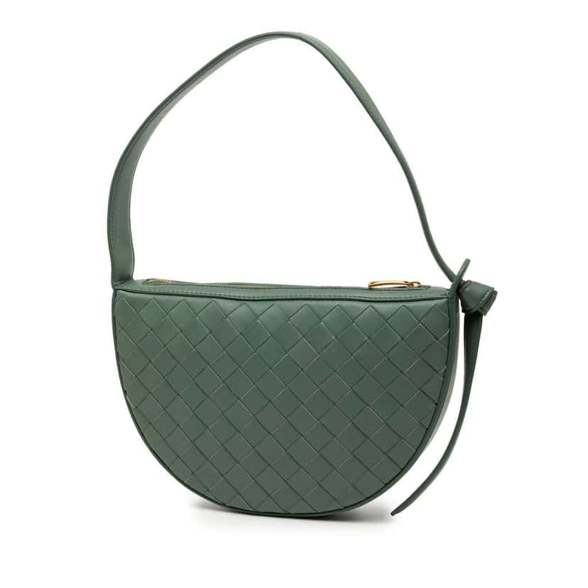 Bottega Veneta Mini Leather Intrecciato Sunrise Hobo Green Leather Good condition - Back View