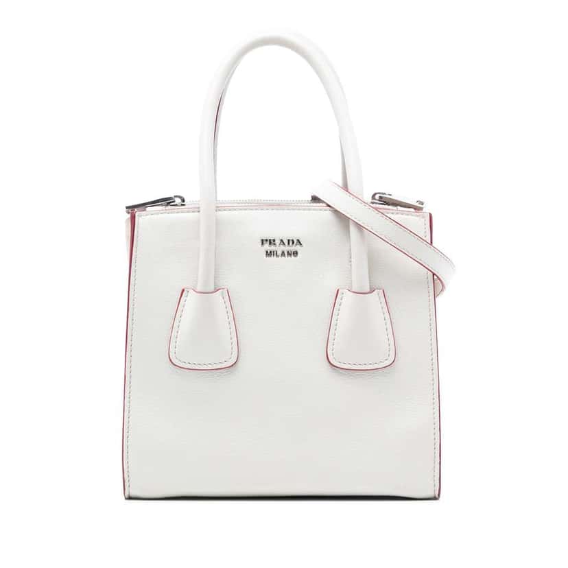 Prada Mini Scamosciato Trimmed Glace Calf Twin Pocket Satchel White Leather Very good condition - Front View