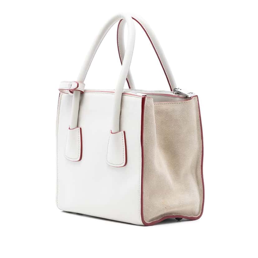 Prada Mini Scamosciato Trimmed Glace Calf Twin Pocket Satchel White Leather Very good condition - Back View