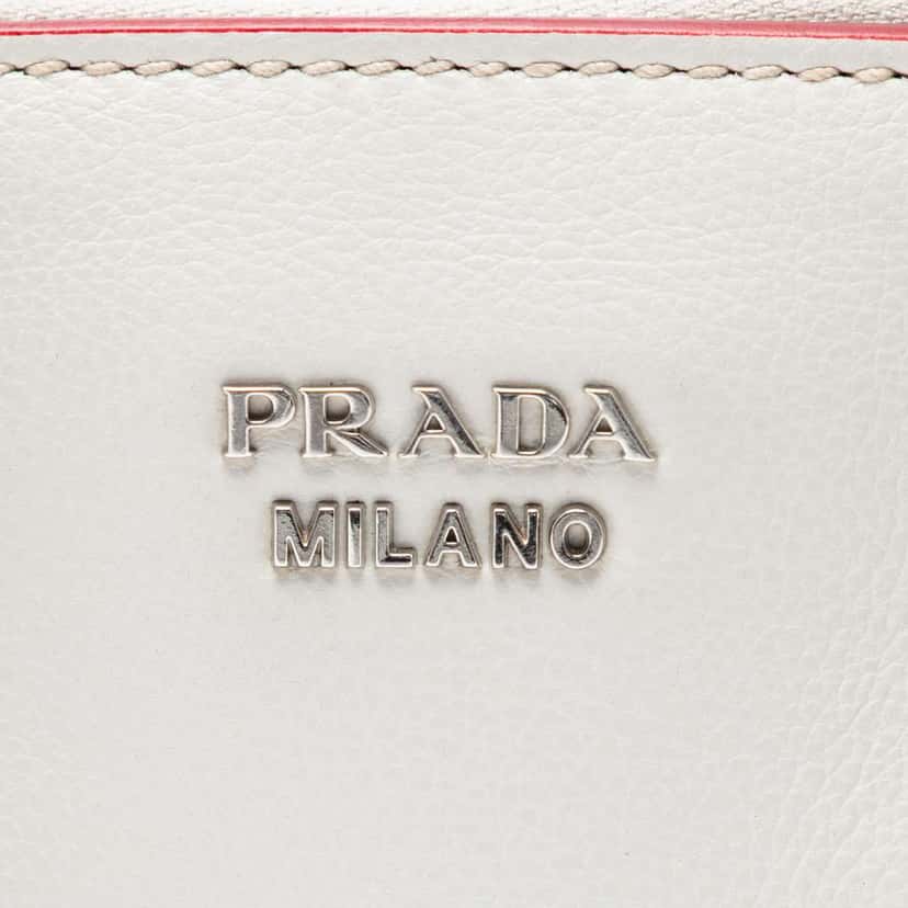Prada Mini Scamosciato Trimmed Glace Calf Twin Pocket Satchel White Leather Very good condition - Box View