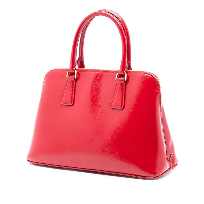 Prada Medium Saffiano Vernice Promenade Satchel Red Leather Very good condition - Back View