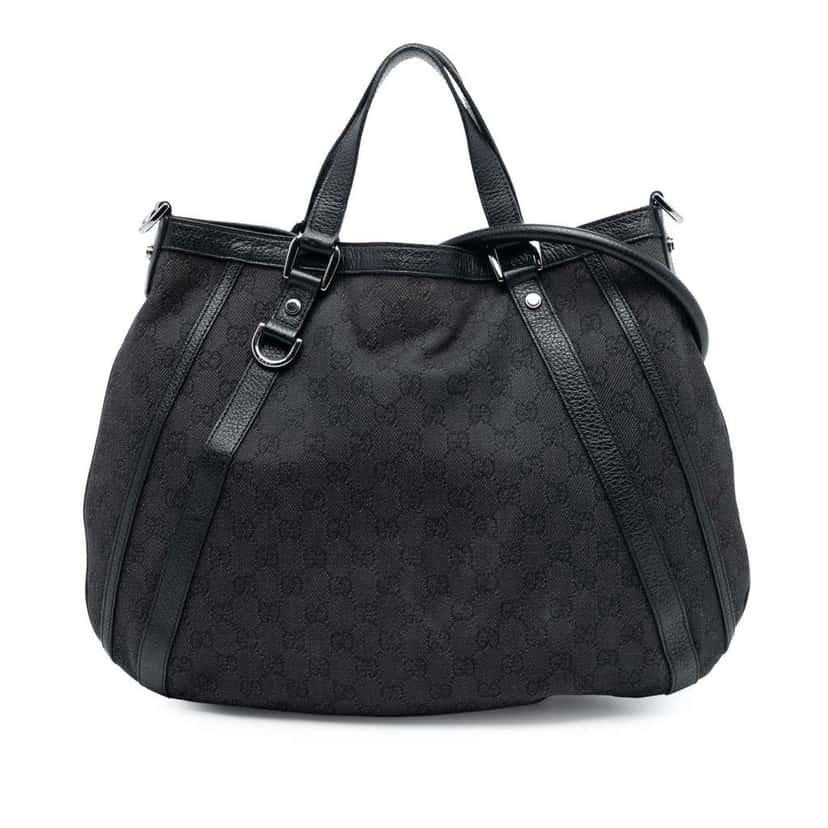 Gucci GG Denim Abbey D Ring Convertible Tote Black Denim Good condition - Front View