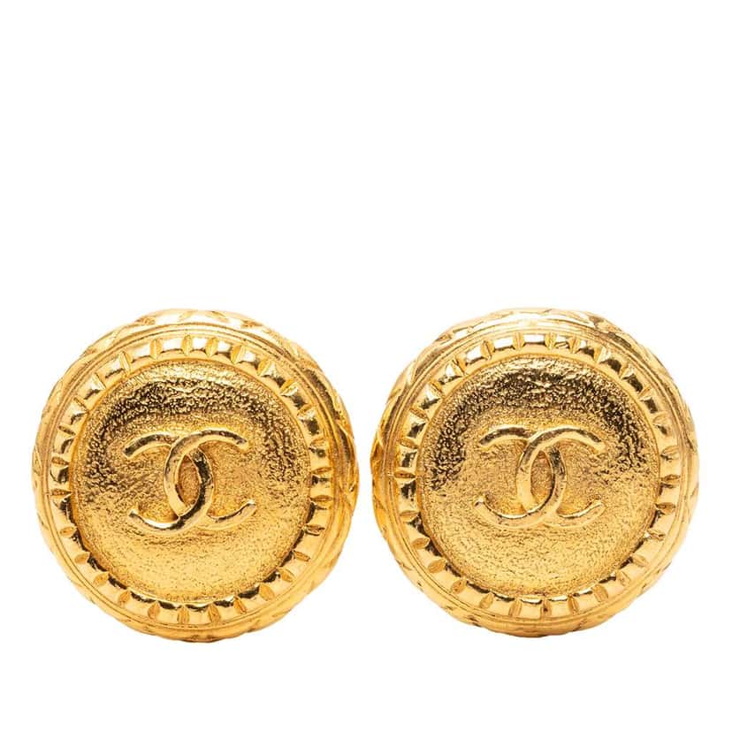 Chanel Gold Plated CC Round Clip On Earrings Gold Metal Very good condition - Front View