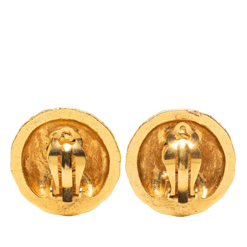 Chanel Gold Plated CC Round Clip On Earrings Gold Metal Very good condition - Back View