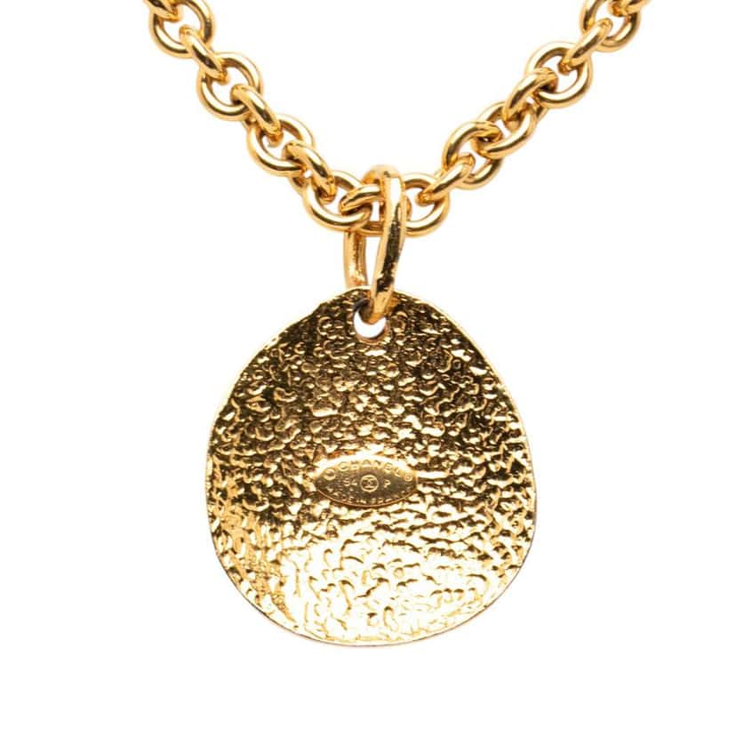 Chanel Gold Plated CC Quilted Oval Pendant Necklace Gold Metal Very good condition - Back View