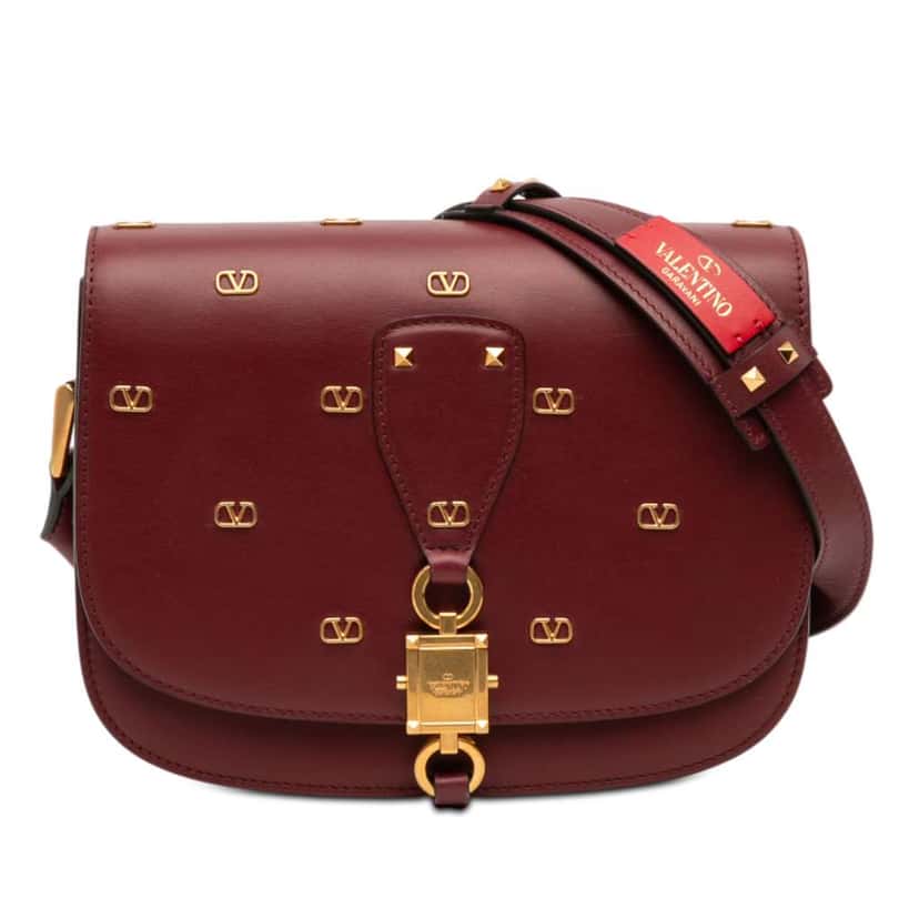 Valentino VLogo Embellished Leather Crossbody Red Leather Very good condition - Front View