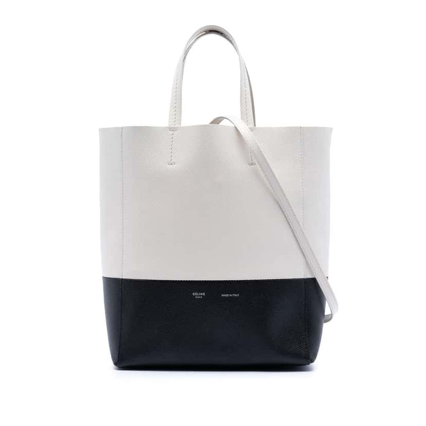 Celine Small Bicolor Grained Calfskin Vertical Cabas Tote White Leather Very good condition - Front View