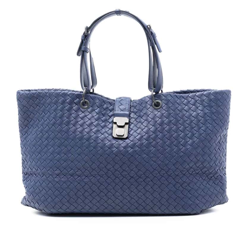 Bottega Veneta Large Nappa Intrecciato Capri Tote Blue Leather Good condition - Front View