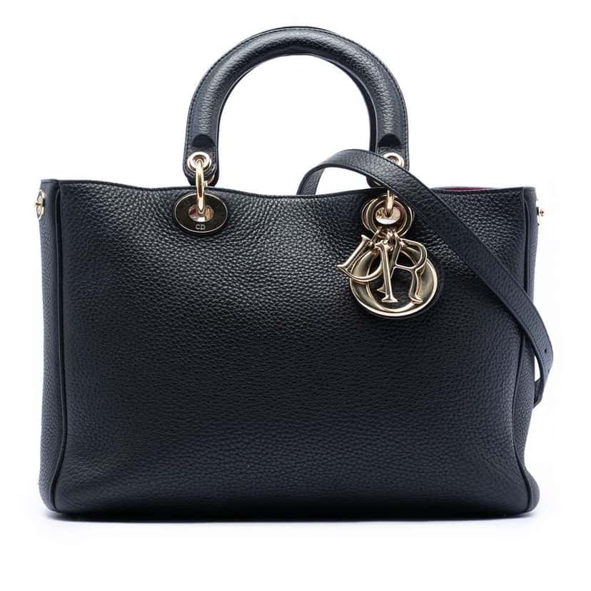 Dior Medium Pebbled Calfskin Diorissimo Satchel Black Leather Good condition - Front View