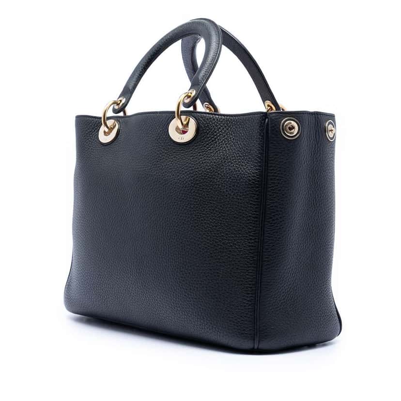 Dior Medium Pebbled Calfskin Diorissimo Satchel Black Leather Good condition - Back View