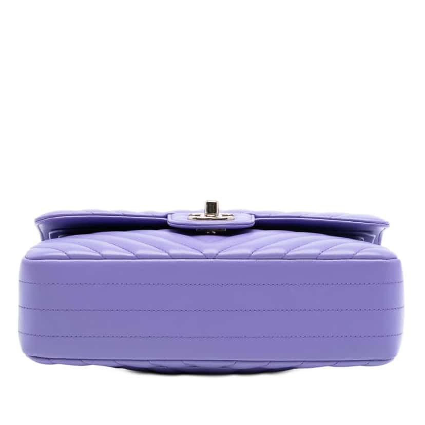 Chanel Small Classic Chevron Lambskin Double Flap Purple Leather Good condition - Inside View