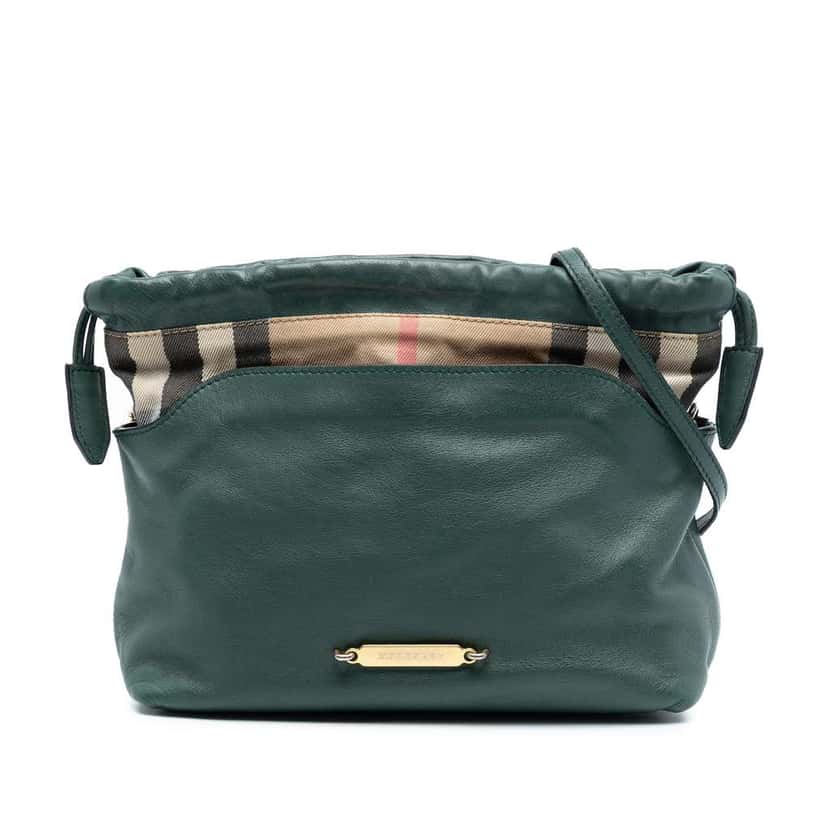 Burberry House Check Canvas and Calfskin Little Crush Crossbody Green Leather Very good condition - Front View