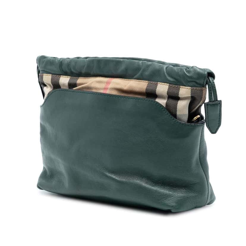 Burberry House Check Canvas and Calfskin Little Crush Crossbody Green Leather Very good condition - Back View