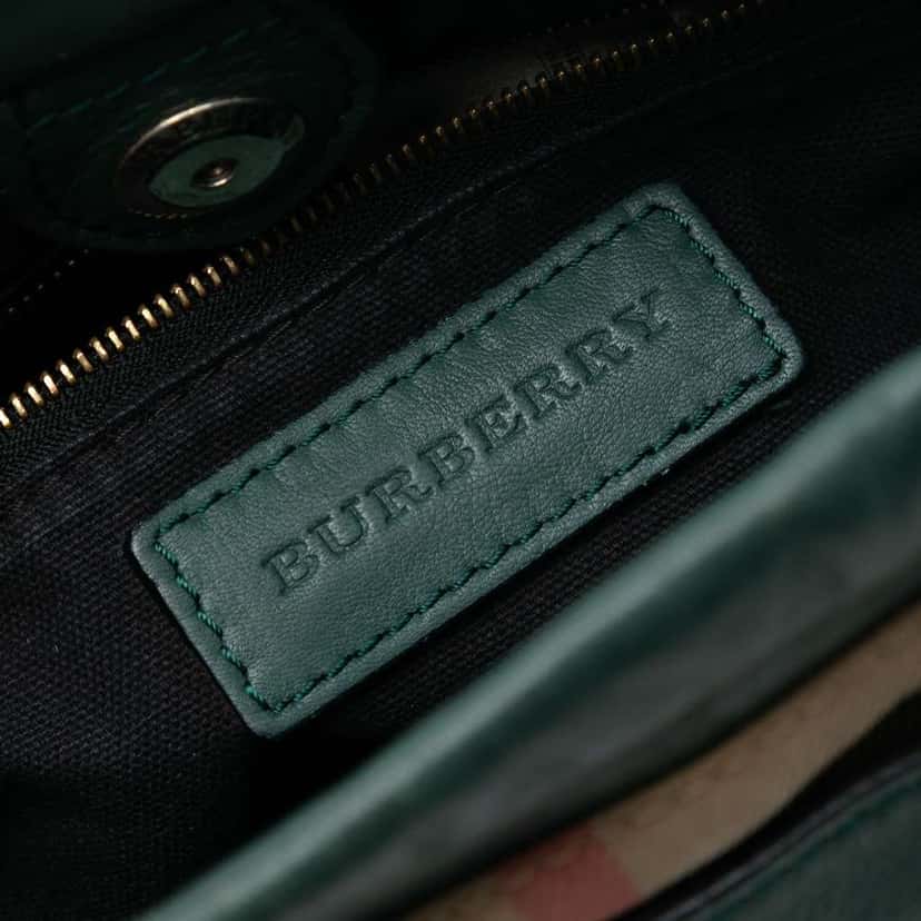 Burberry House Check Canvas and Calfskin Little Crush Crossbody Green Leather Very good condition - Box View
