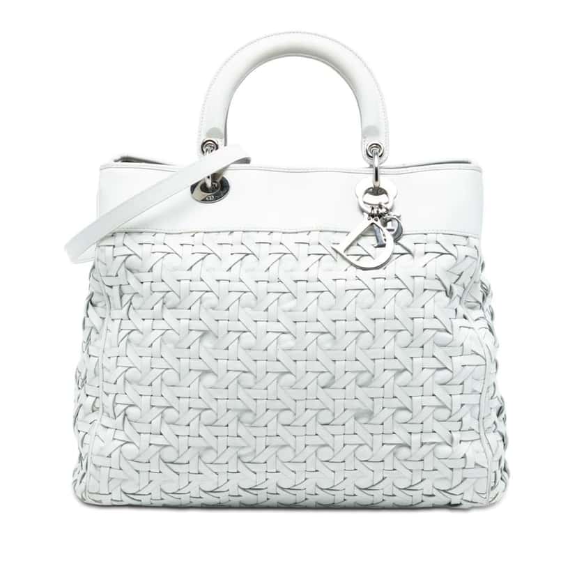 Dior Woven Lambskin Lady Dior Avenue Tote White Leather Good condition - Front View