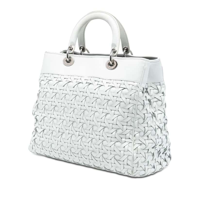 Dior Woven Lambskin Lady Dior Avenue Tote White Leather Good condition - Back View