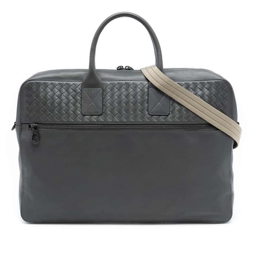 Bottega Veneta Nappa Intrecciato Business Bag Grey Leather Good condition - Front View