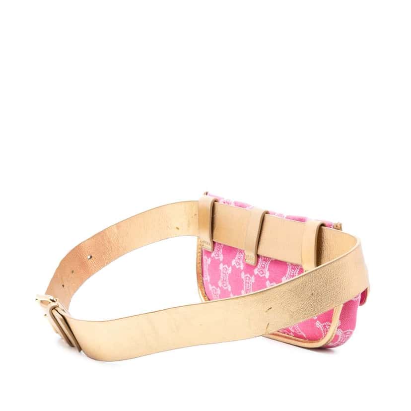 Celine Macadam Denim Double Pocket Belt Bag Pink Denim Very good condition - Back View
