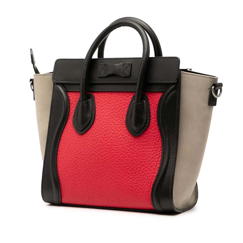 Celine Nano Tricolor Nubuck and Calfskin Luggage Tote Red Leather Good condition - Back View